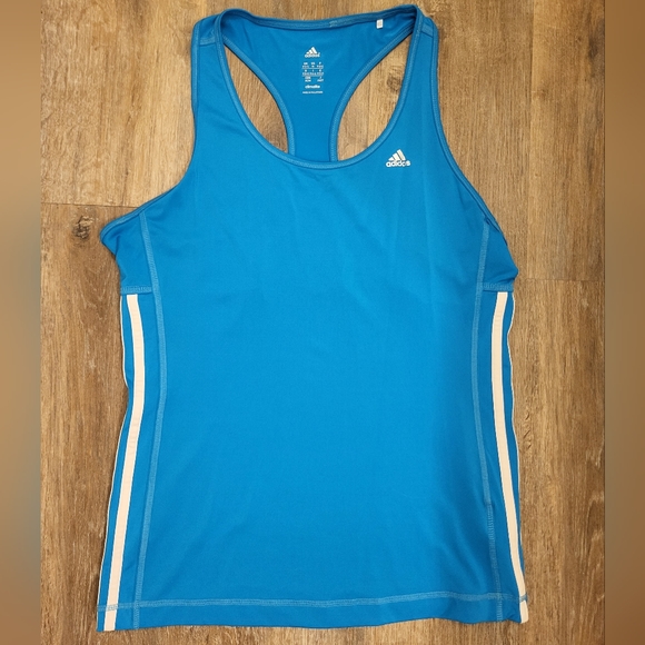 Adidas Three Stripe Climalite Racerback Tank Size Medium Blue - Picture 2 of 5
